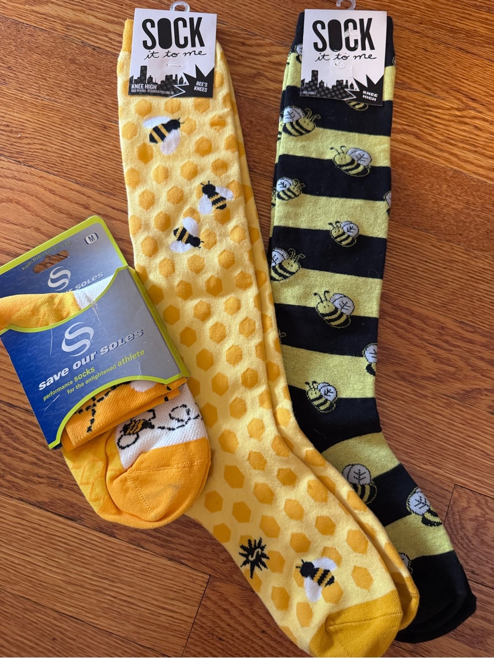 Lot of 3 - Sock It To Me Bee Socks and Save our Soles Bee Socks- Yellow & Black
